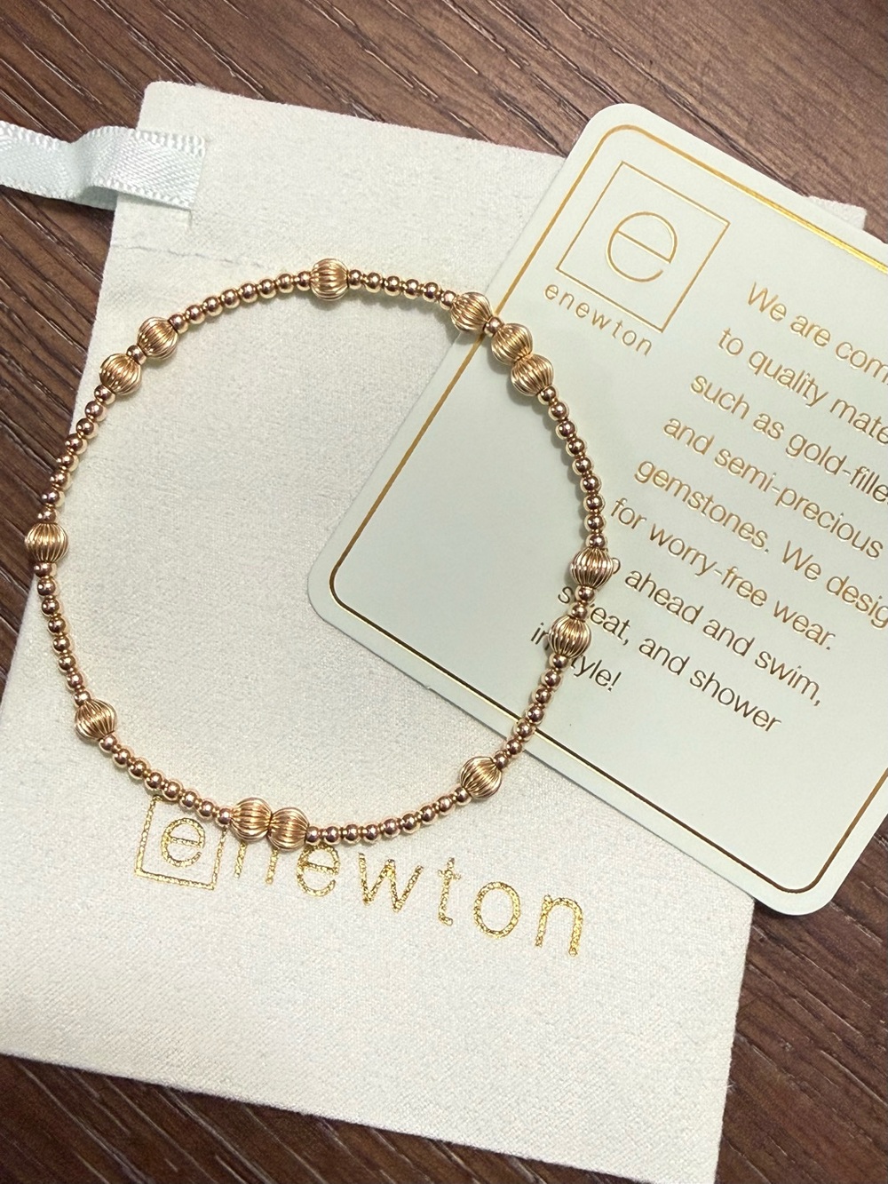 Newton Rose Gold Ribbed and Smooth Beaded Stretch Bracelet